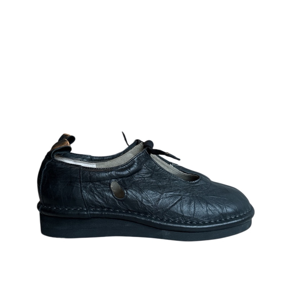 Jin Black Leather Flats Made In Japan Super Soft Wrinkled leather New JP22.5 - Picture 2 of 7
